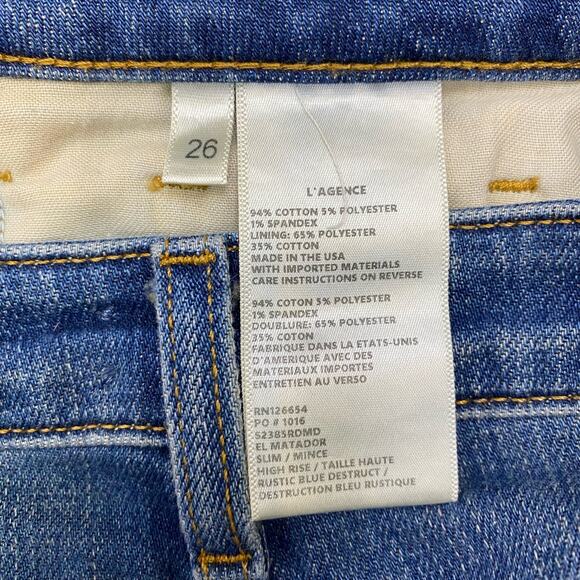 L'Agence Jeans Womens Sz 26 Blue High Rise Skinny Distressed Raw Hem Destroyed - Picture 7 of 9